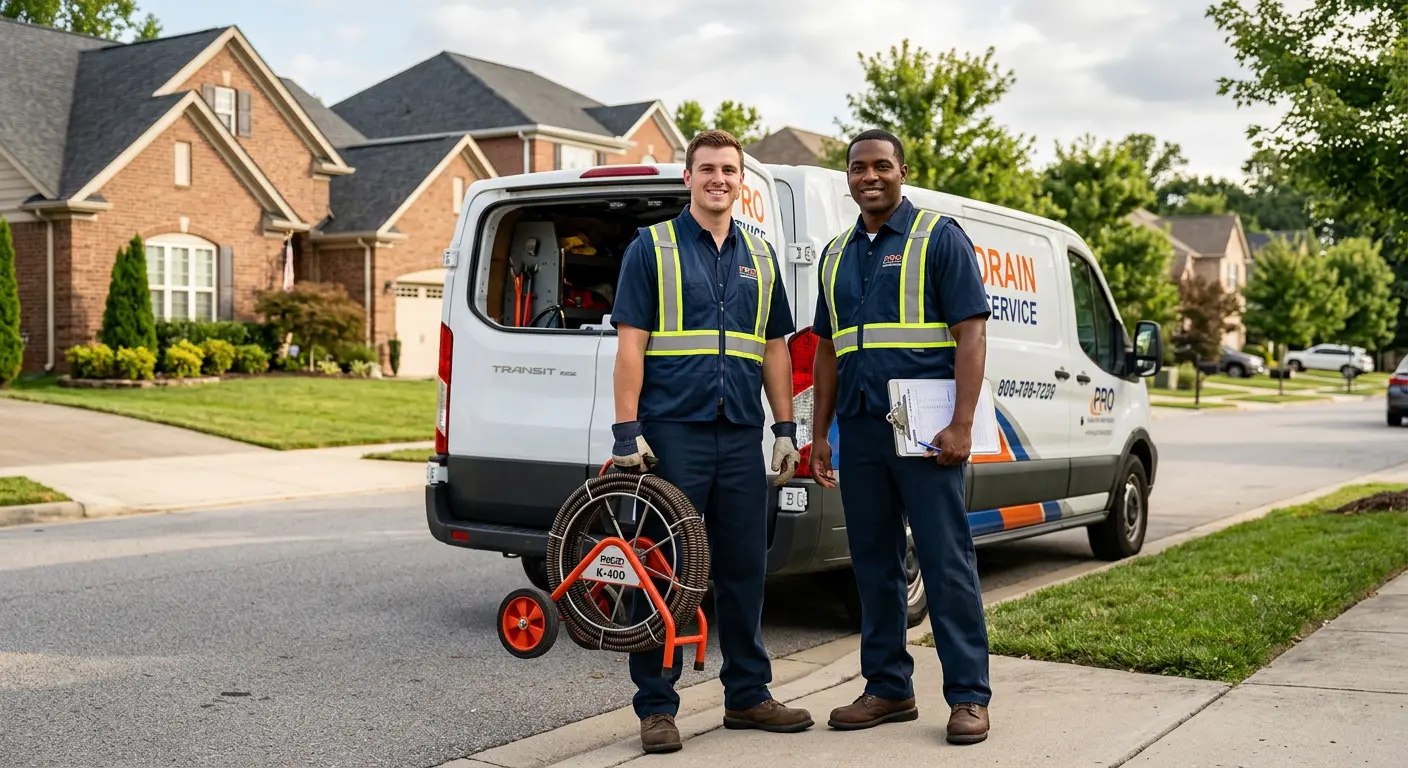 Sewer and drain service team with equipment ready for work in West Melbourne